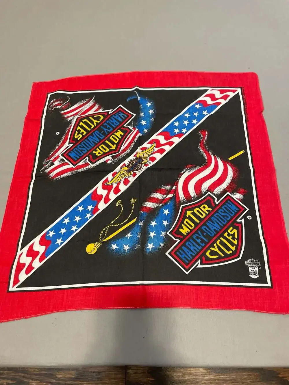 Vintage Harley Davidson American Flag Bar & Shield Bandana Made in USA